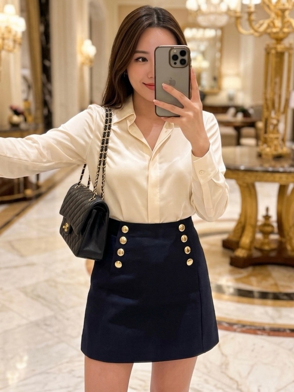 H&M Navy Mini Skirt with Gold Button Detail